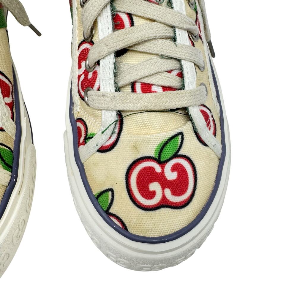 Gucci Tennis 1977 Ivory Canvas GG Apple Print Web Stripe Sneakers 40 - Picture 4 of 9